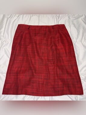 Gianni vintage Linen blend Pencil Skirt Midi size 14 red black weaved tweed